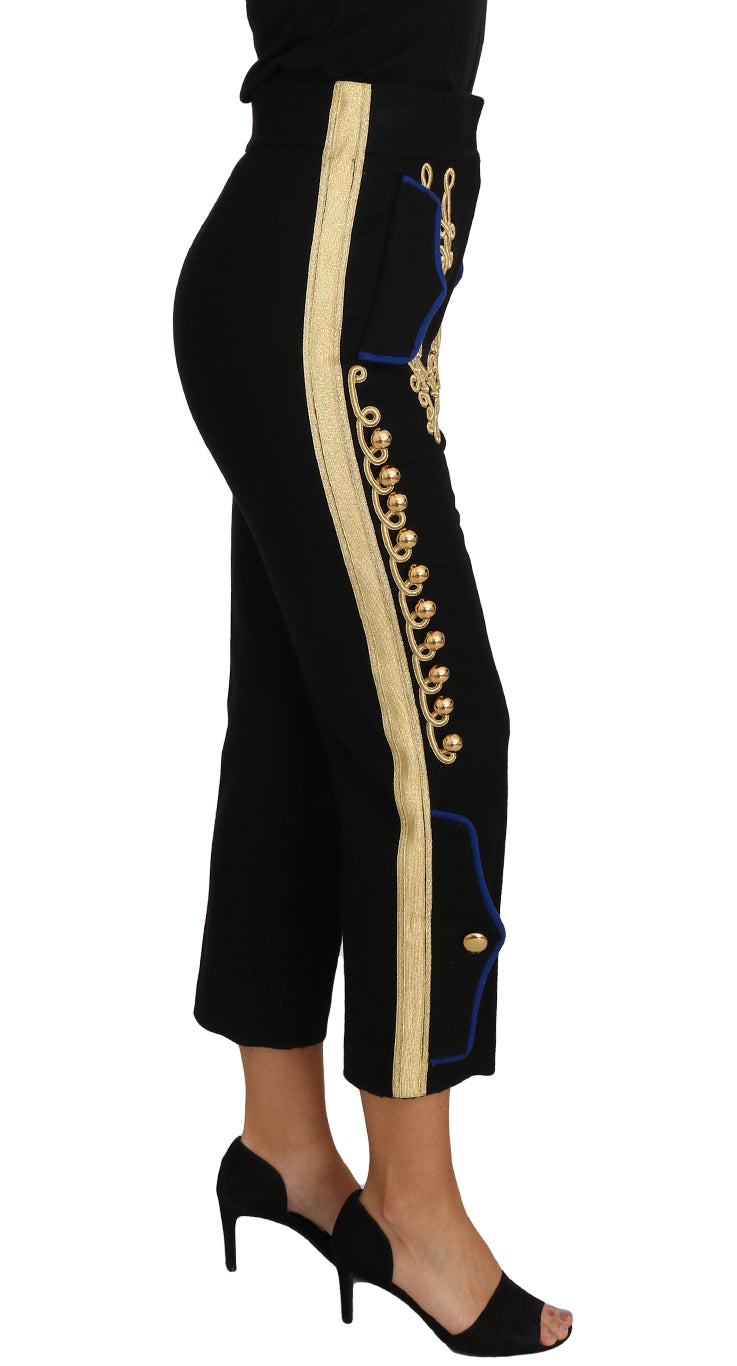 Pantalon habillé noir et or à embellissements militaires Dolce &amp; Gabbana