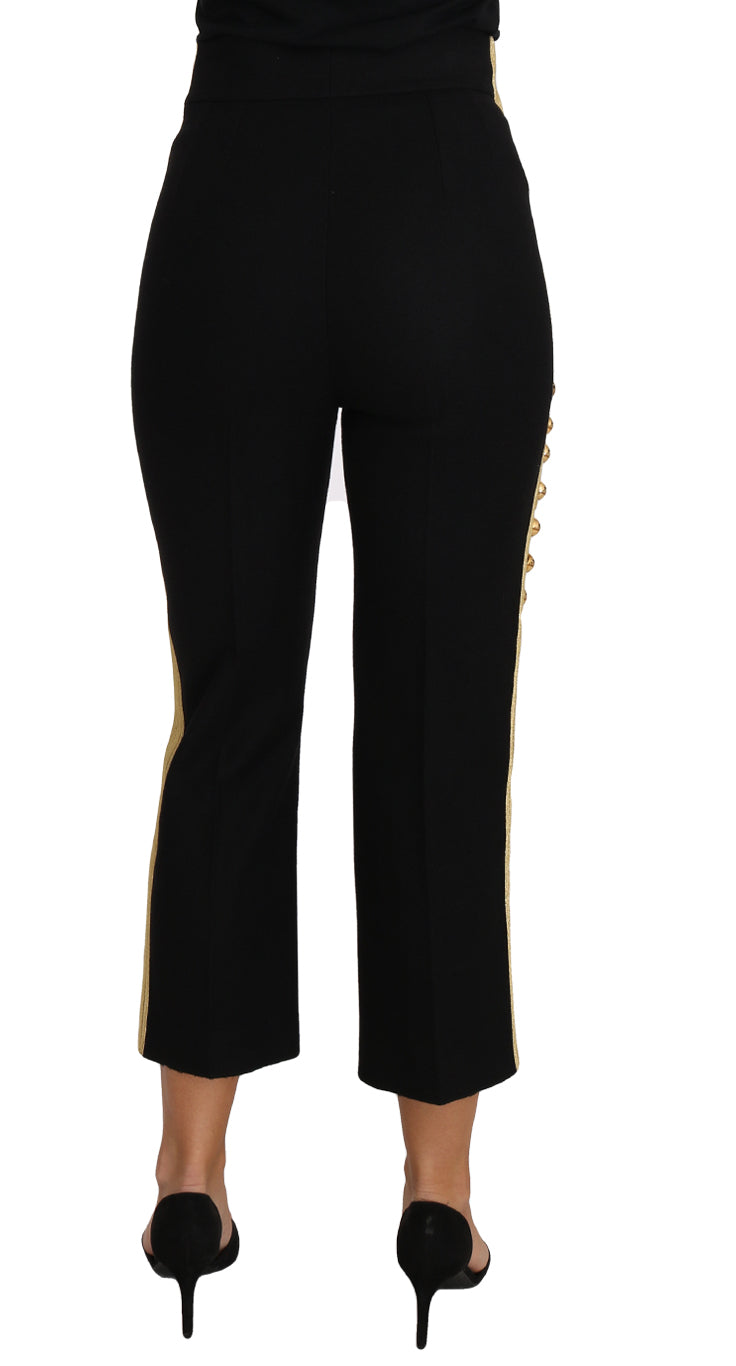 Pantalon habillé noir et or à embellissements militaires Dolce &amp; Gabbana