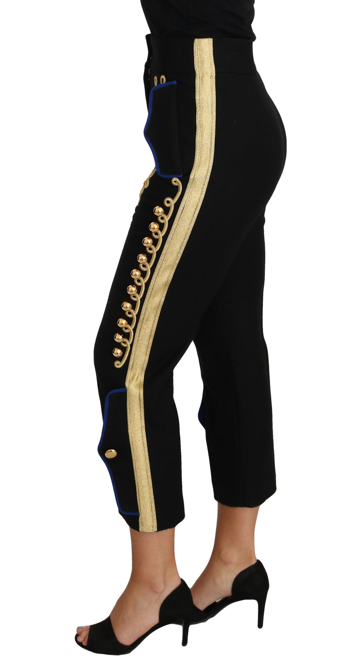 Pantalon habillé noir et or à embellissements militaires Dolce &amp; Gabbana