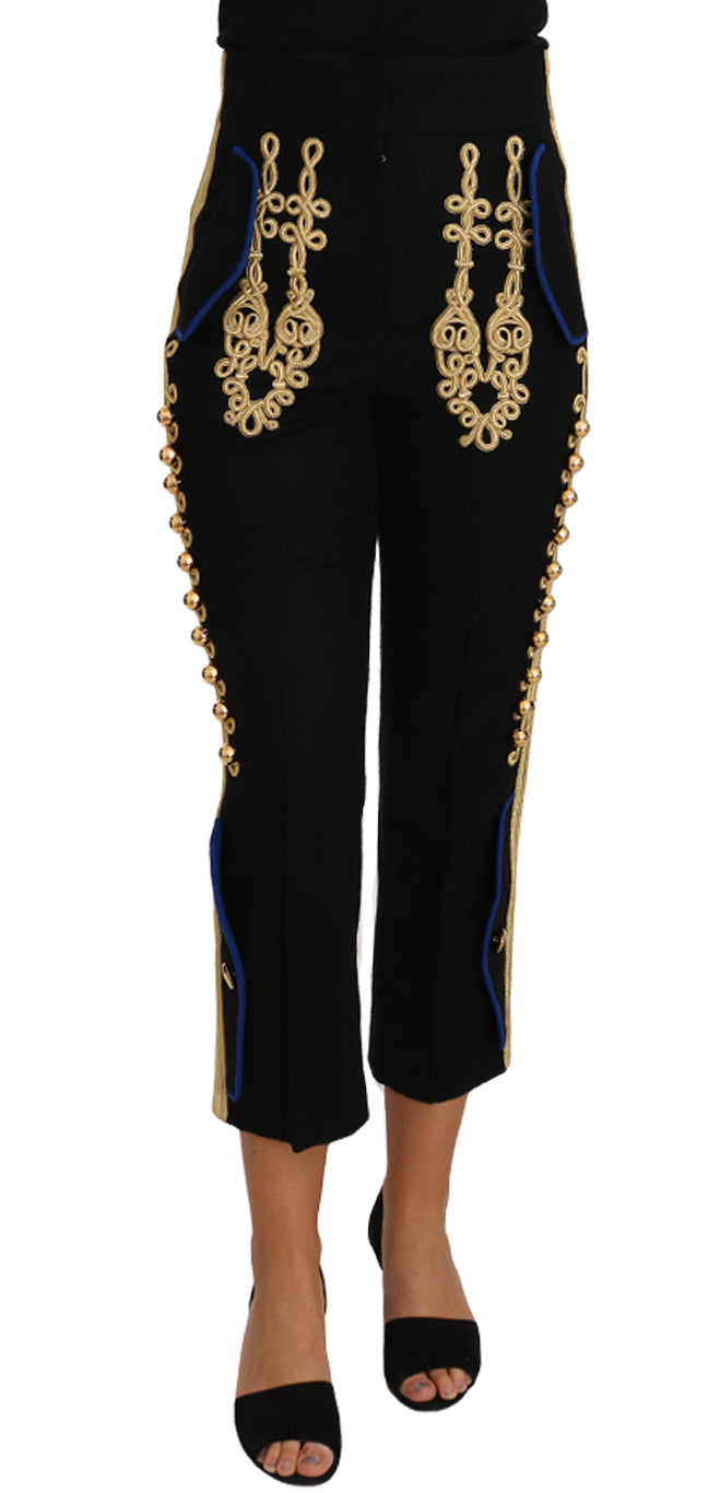 Pantalon habillé noir et or à embellissements militaires Dolce &amp; Gabbana