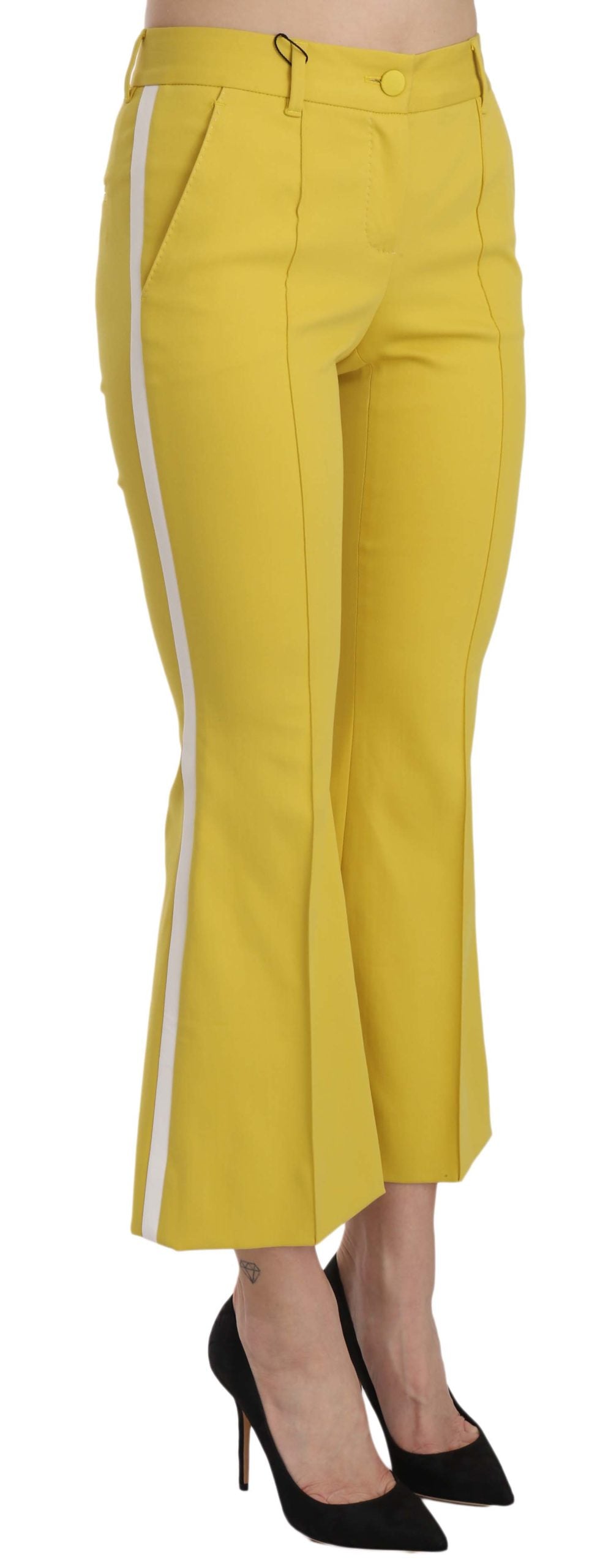 Pantalon capri en coton à jambes évasées et taille haute, jaune, Dolce &amp; Gabbana