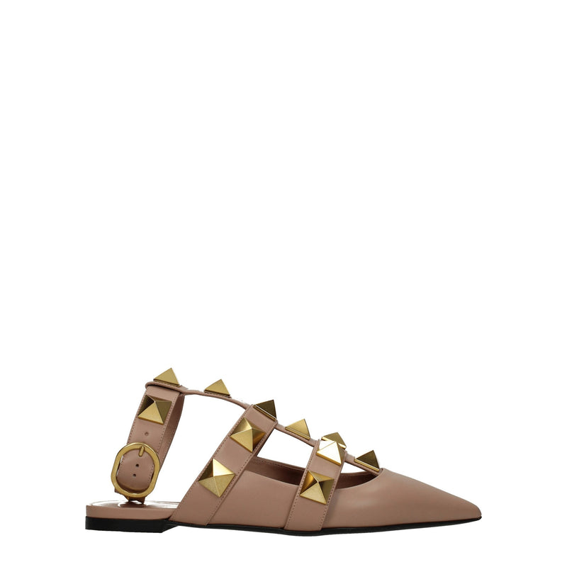 Valentino Garavani Pink Leather Flat Sandals with Studs