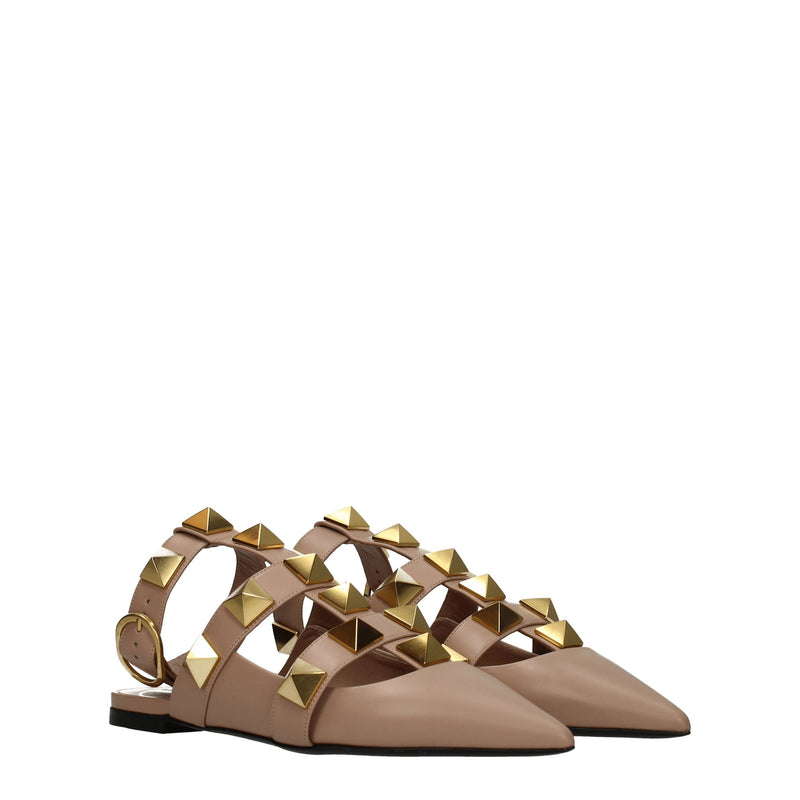 Valentino Garavani Pink Leather Flat Sandals with Studs