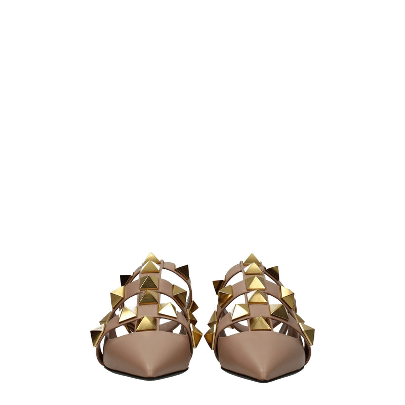 Valentino Garavani Pink Leather Flat Sandals with Studs