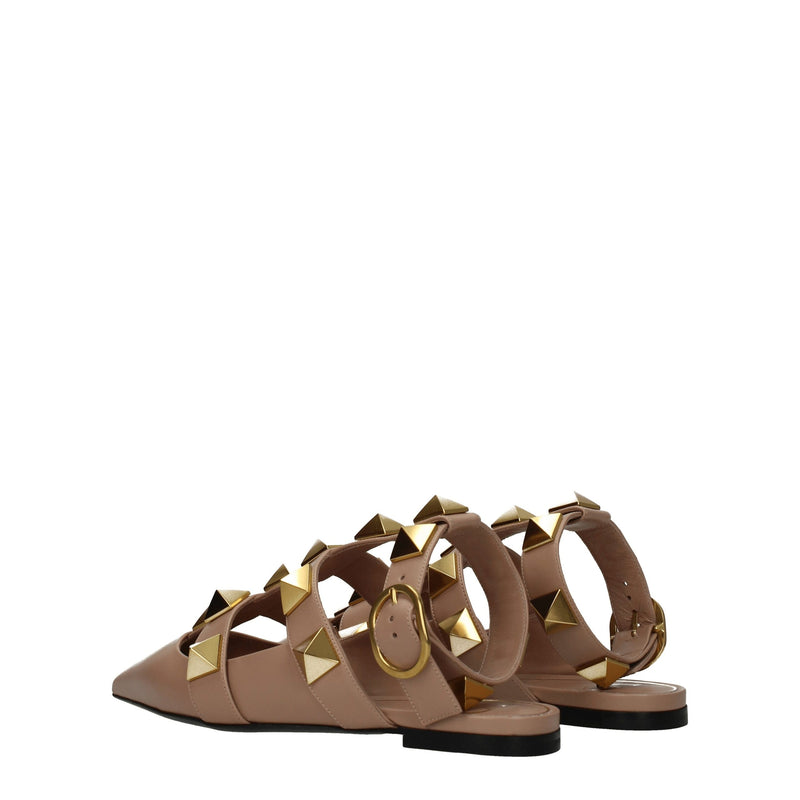 Valentino Garavani Pink Leather Flat Sandals with Studs