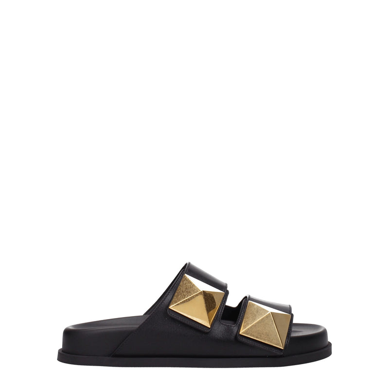 Valentino Garavani Black Leather Slippers - Élégance et Confort