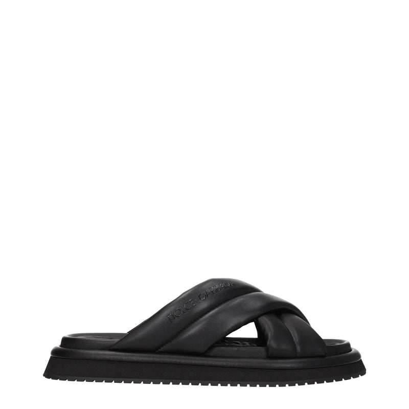 Dolce & Gabbana Black Leather Slippers for Men