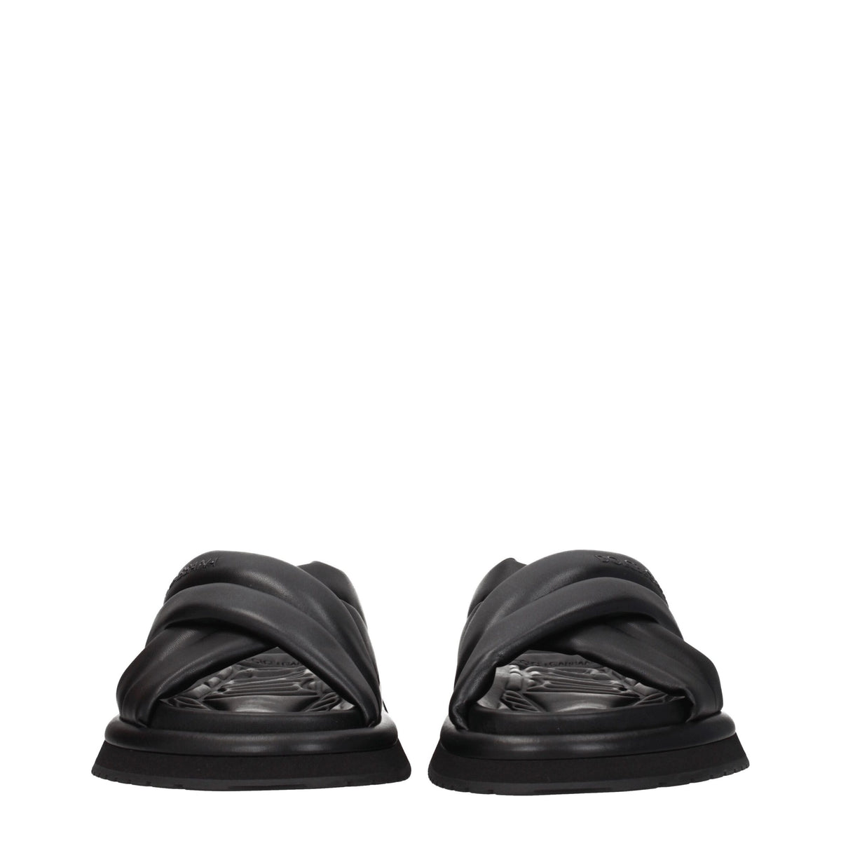 Dolce & Gabbana Black Leather Slippers for Men