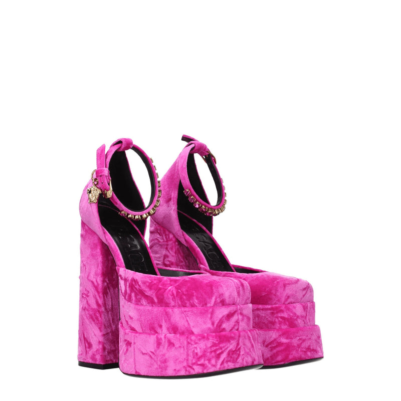Versace Pink Velvet Platforms - High Heel Sandals