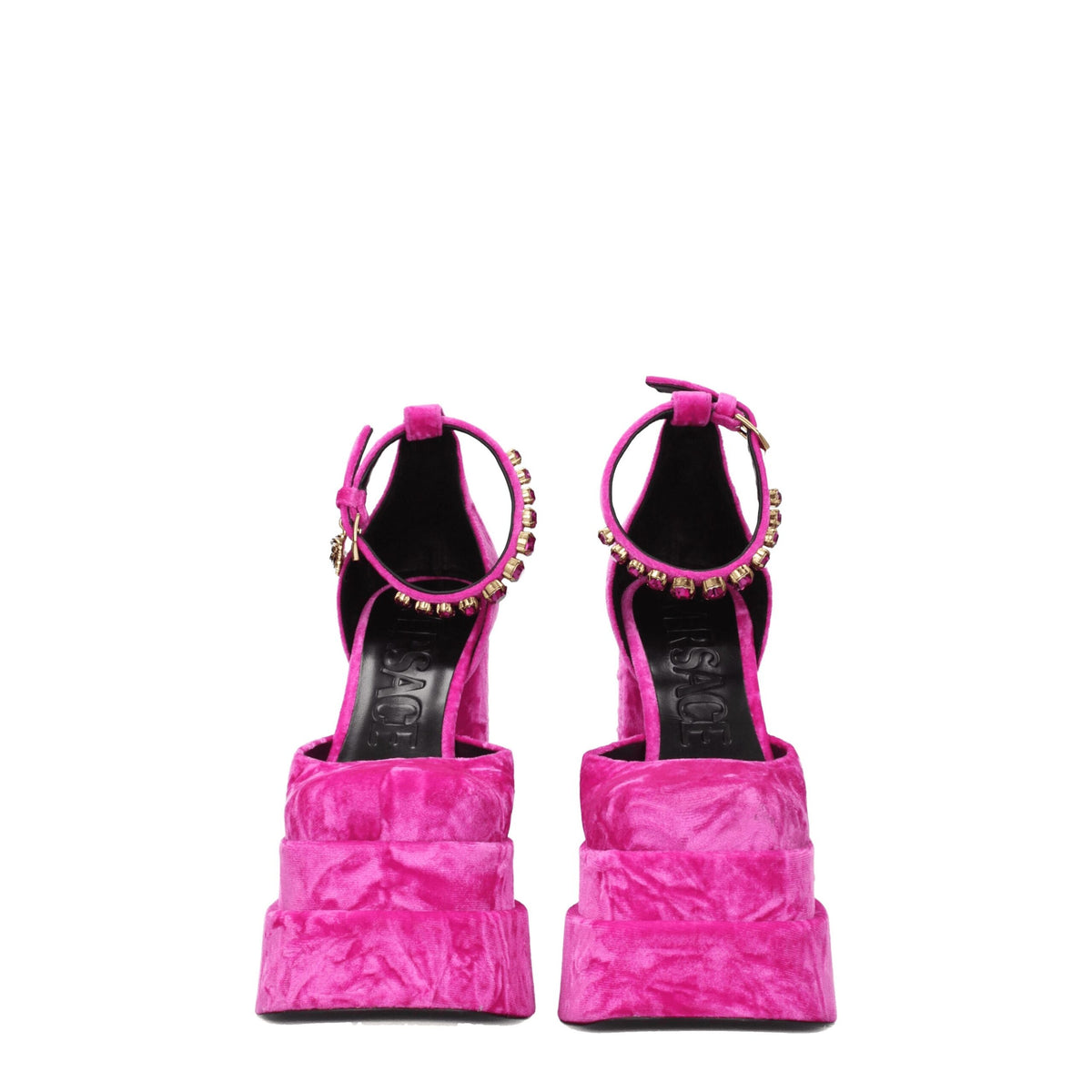 Versace Pink Velvet Platforms - High Heel Sandals