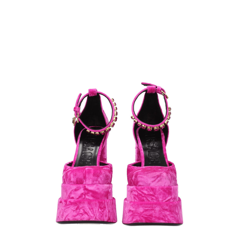 Versace Pink Velvet Platforms - High Heel Sandals