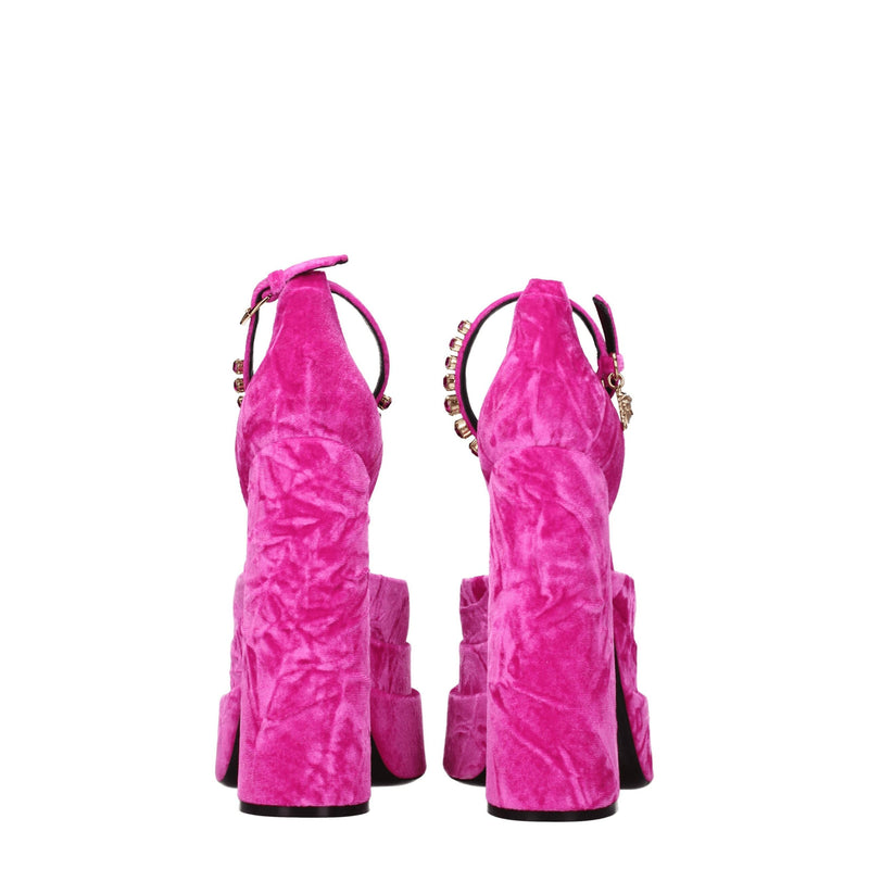 Versace Pink Velvet Platforms - High Heel Sandals