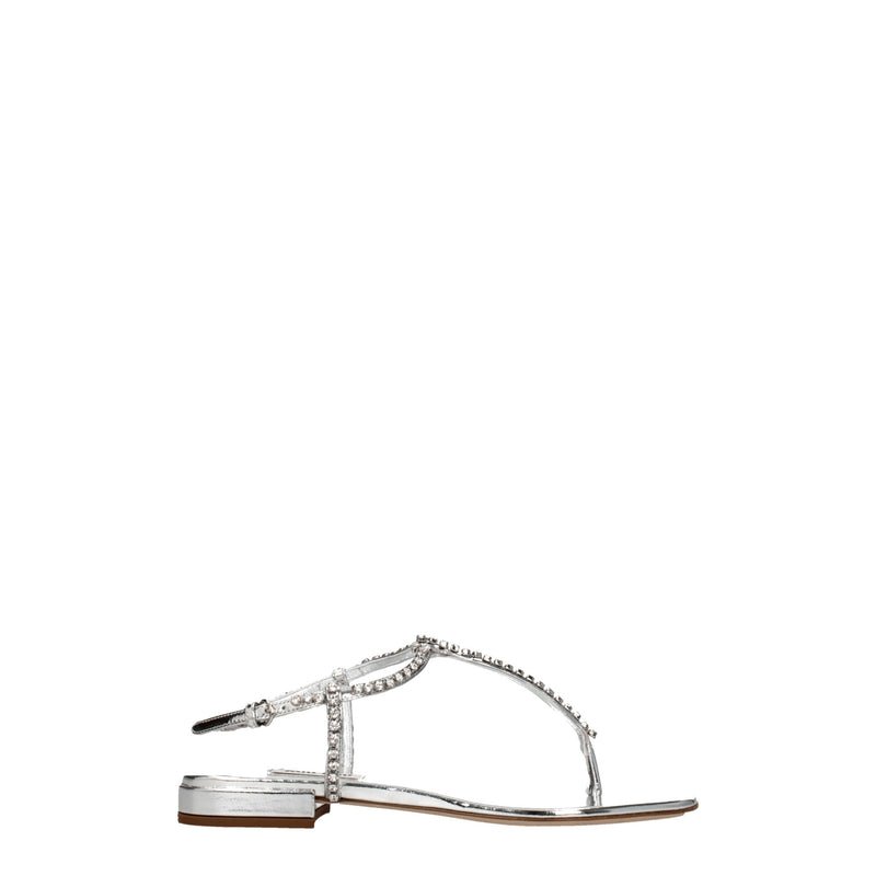 Miu Miu Gray Leather Flip-Flop Sandals for Women