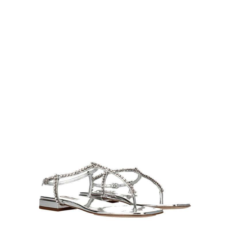 Miu Miu Gray Leather Flip-Flop Sandals for Women