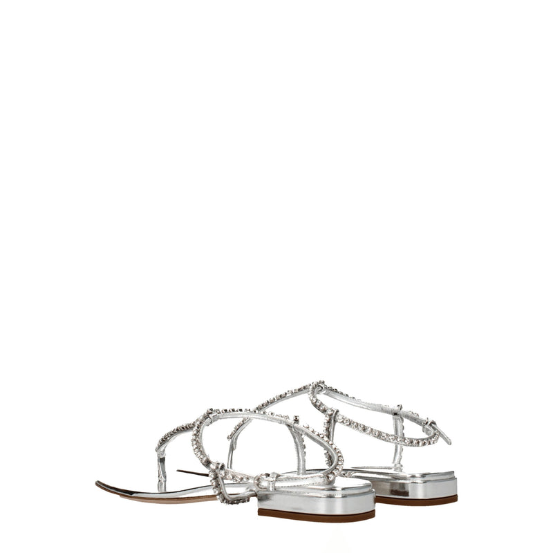 Miu Miu Gray Leather Flip-Flop Sandals for Women