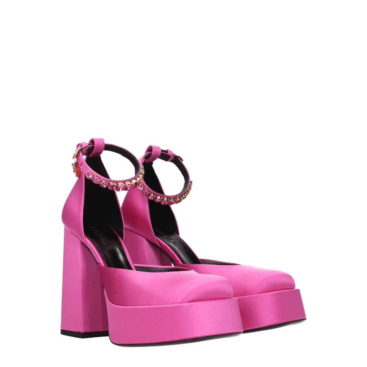 Versace roze satijnen pumps met plateauzool