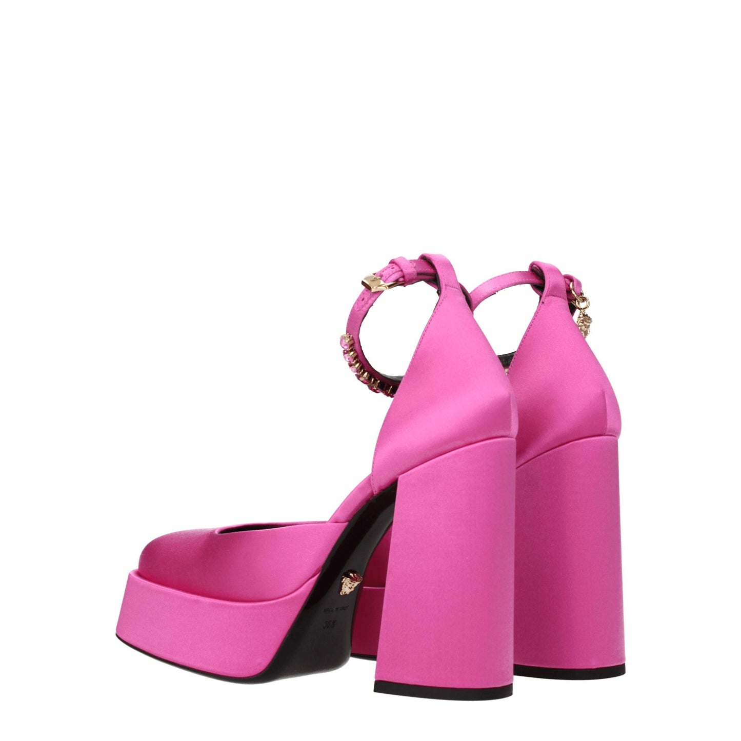Versace roze satijnen pumps met plateauzool