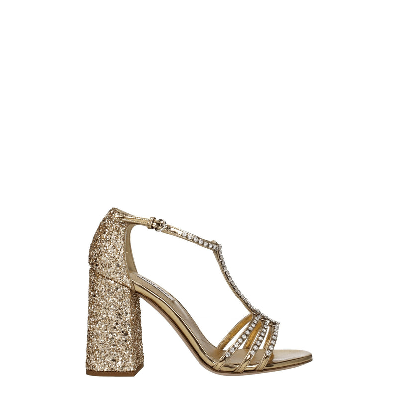 Miu Miu Gold Plastic Platform Sandals with Rhinestones
