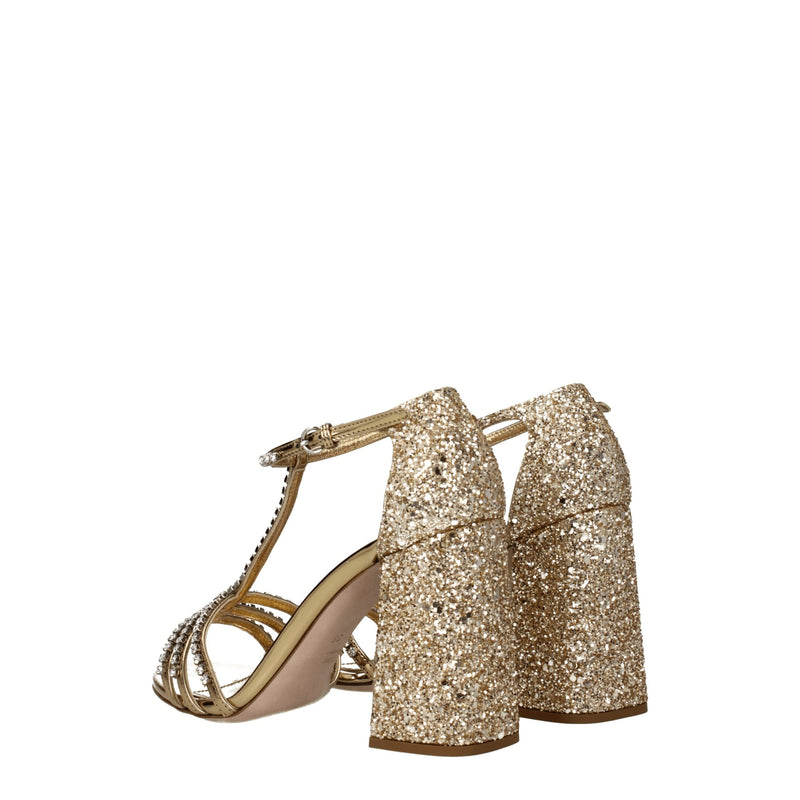 Miu Miu Gold Plastic Platform Sandals with Rhinestones