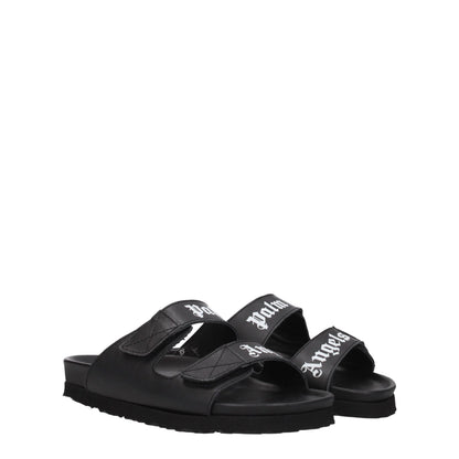 Palm Angels Zwarte Lederen Platte Sandalen