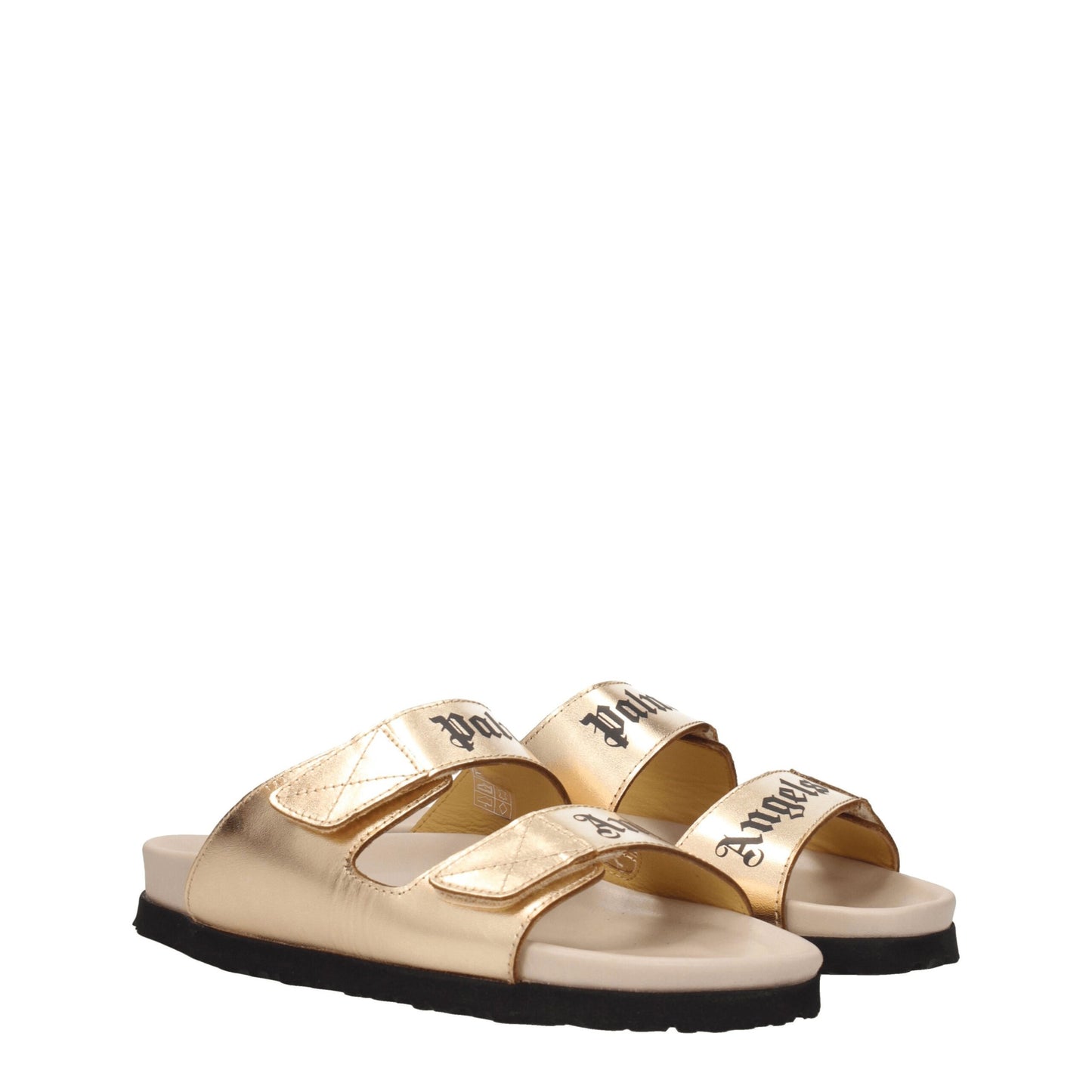 Palm Angels Goudkleurige Lederen Slippers Sandalen