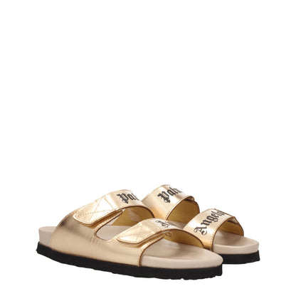 Palm Angels Goudkleurige Lederen Slippers Sandalen