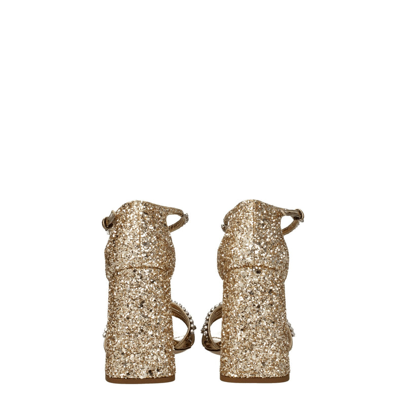 Miu Miu Gold Plastic Platform Sandals with Rhinestones