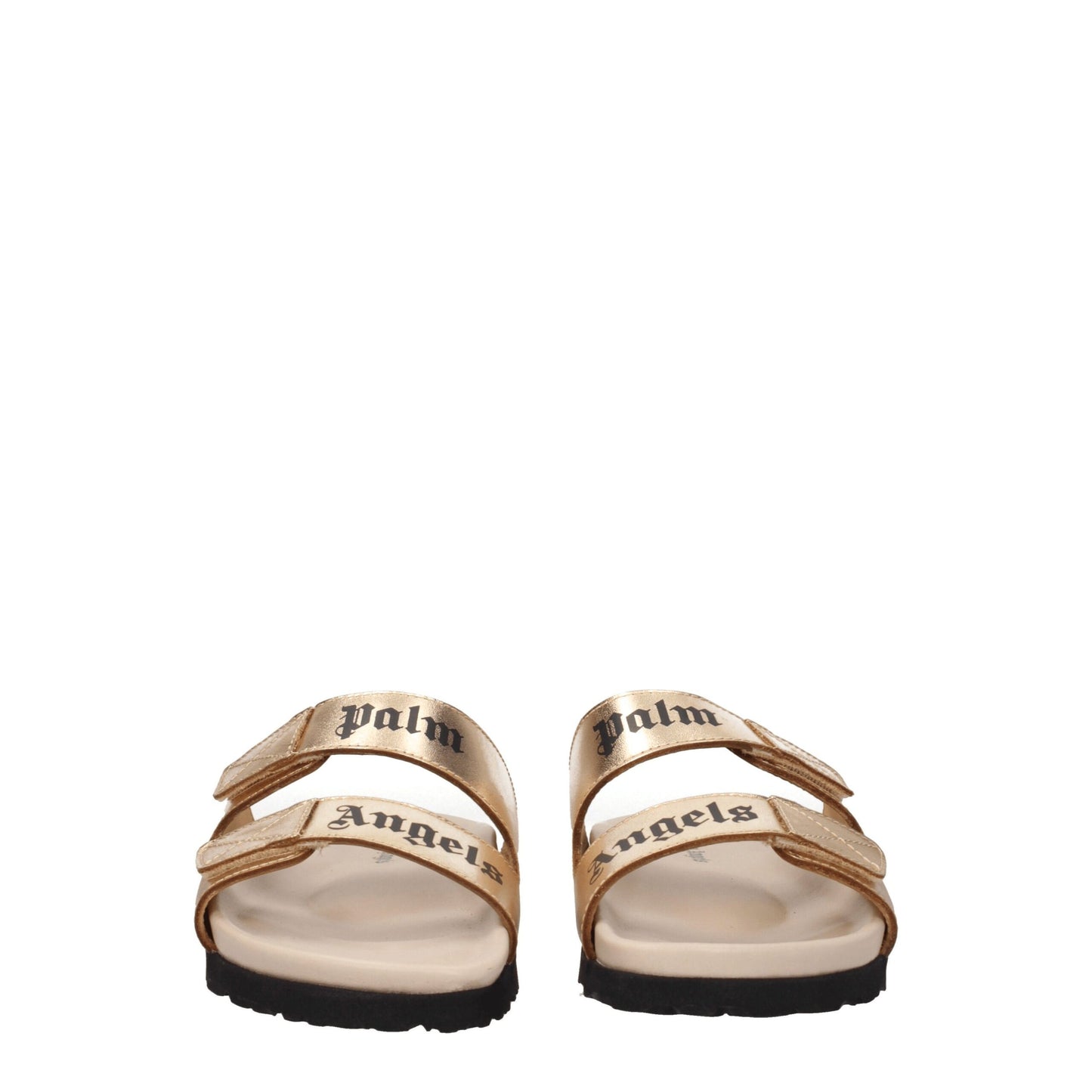Palm Angels Goudkleurige Lederen Slippers Sandalen