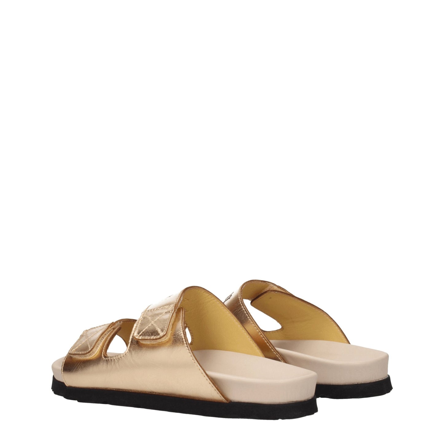 Palm Angels Goudkleurige Lederen Slippers Sandalen