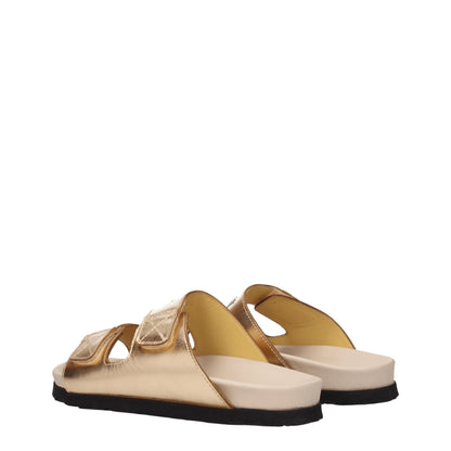 Palm Angels Goudkleurige Lederen Slippers Sandalen