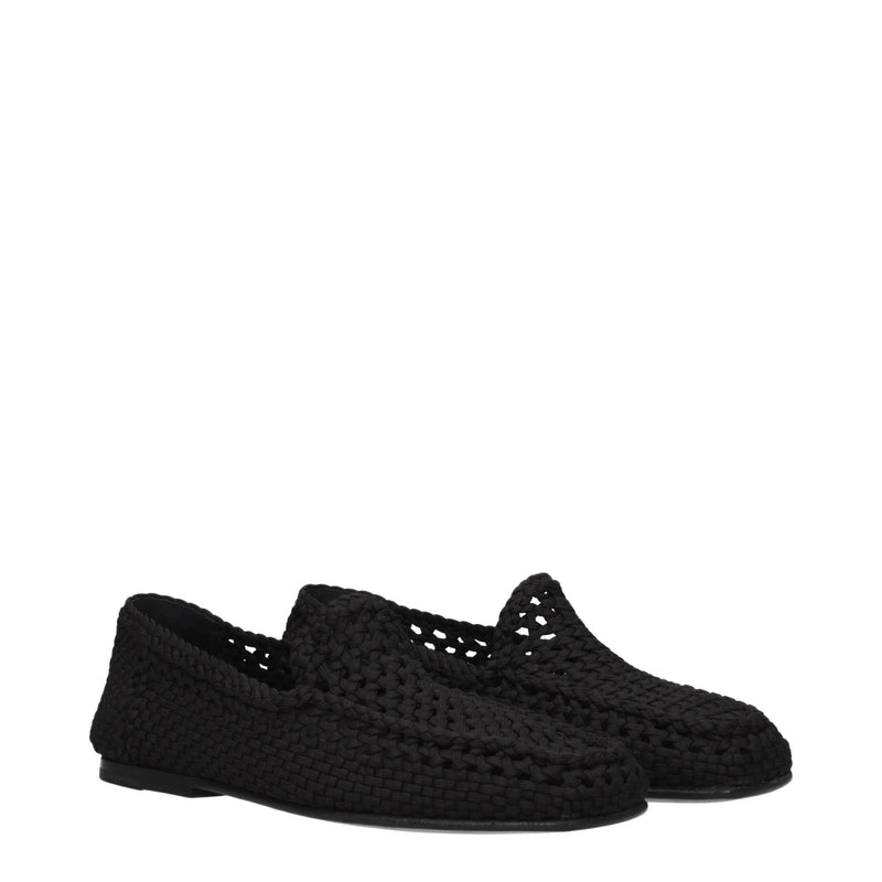 Dolce & Gabbana Black Fabric Slip-On Loafers for Men