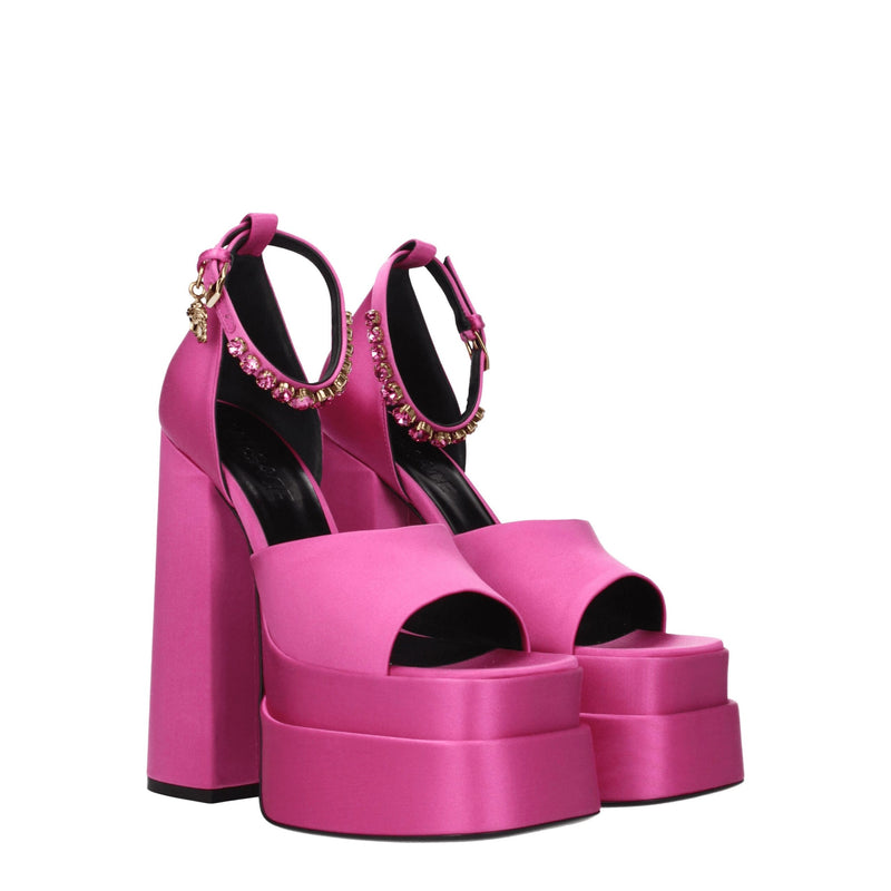 Versace Pink Satin Platforms - High Heel Sandals