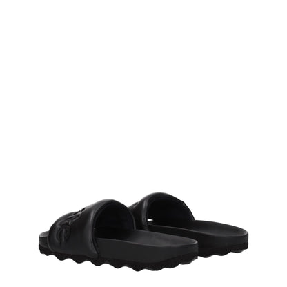 Sandales-chaussons en cuir blanc cassé et noir