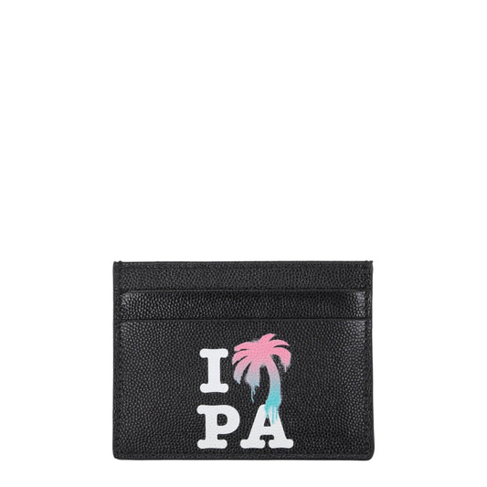 Porte-cartes en cuir noir Palm Angels
