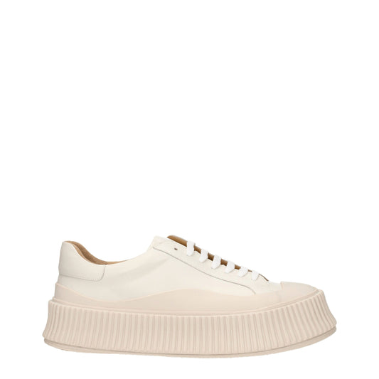Sneakers à plateforme en cuir beige de Jil Sander