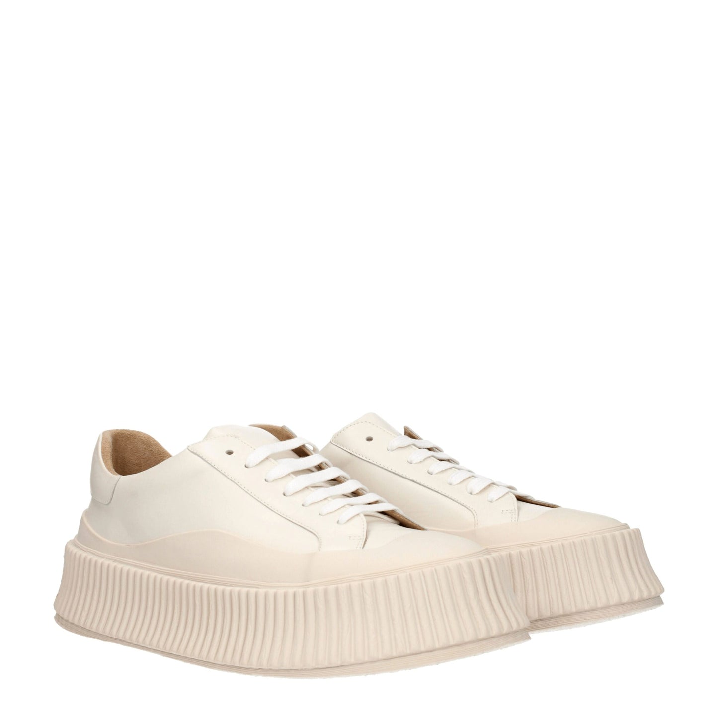 Sneakers à plateforme en cuir beige de Jil Sander