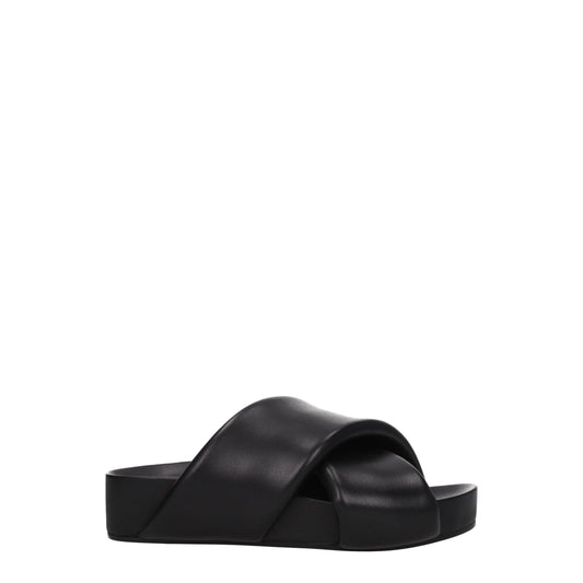 Jil Sander Zwarte Lederen Slippers Sandalen