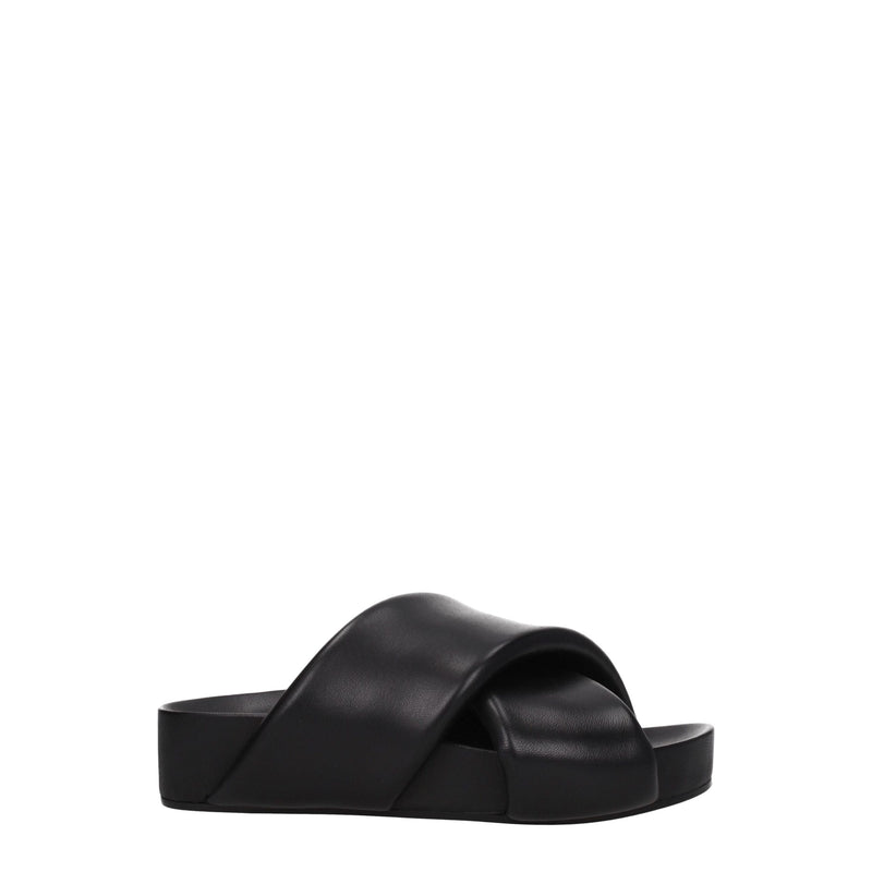 Jil Sander Black Leather Slippers Sandals - Elegant Summer Comfort