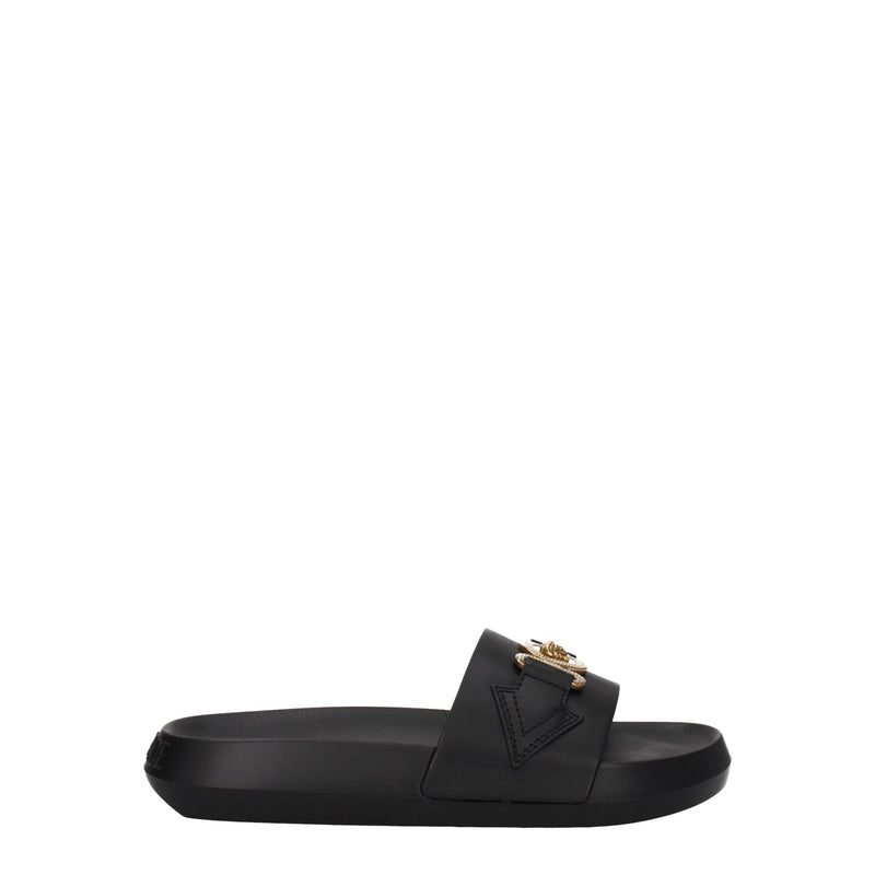 Versace Black Leather Slippers Sandals for Women