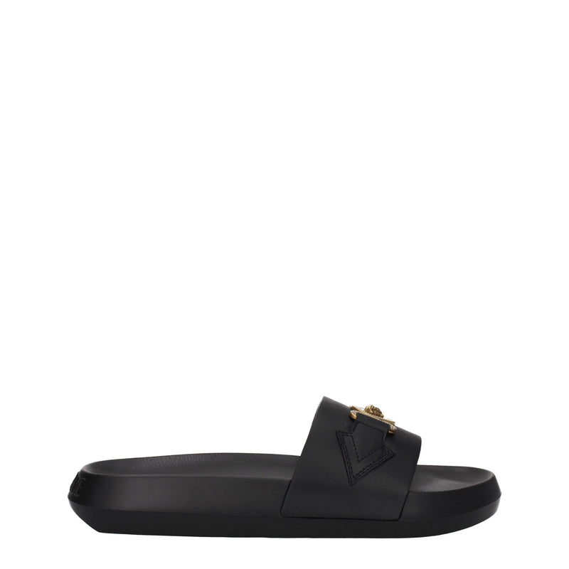 Versace Black Leather Slippers - Luxe Casual Footwear