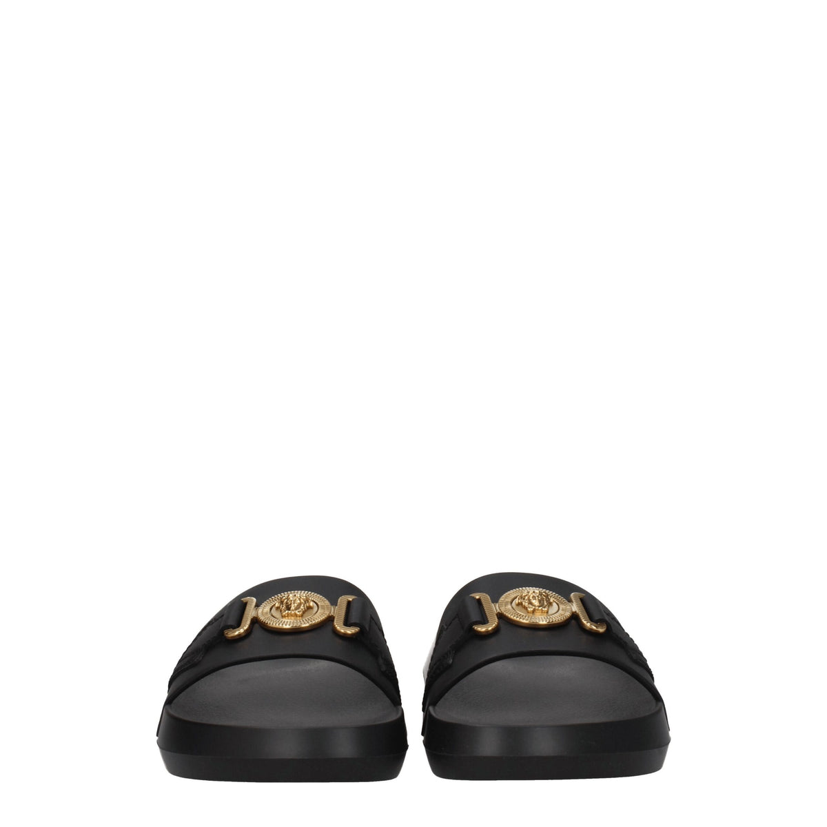 Versace Black Leather Slippers Sandals for Women