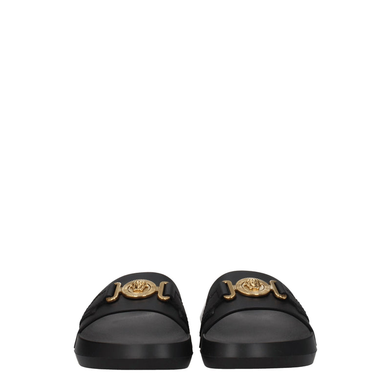 Versace Black Leather Slippers Sandals for Women