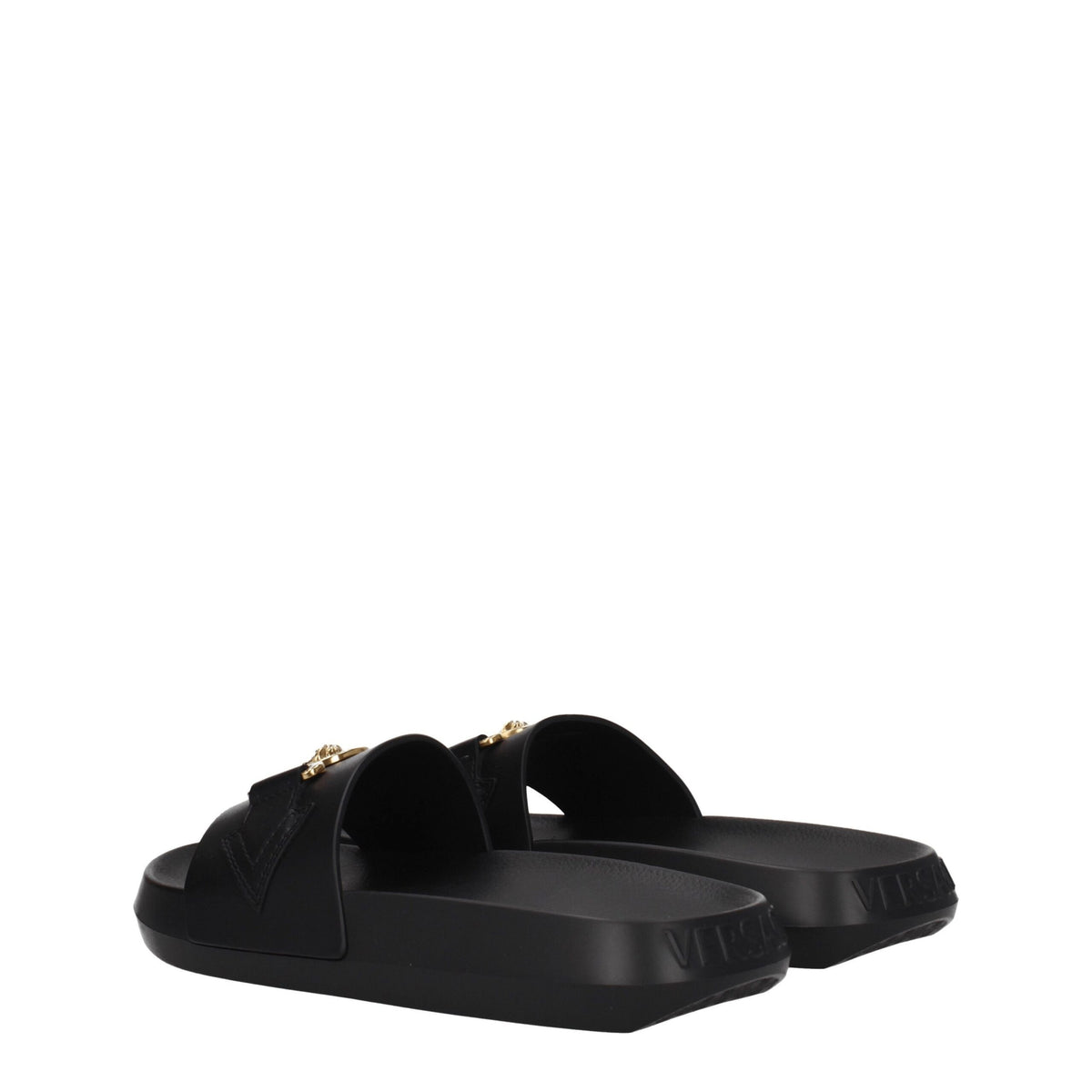 Versace Black Leather Slippers Sandals for Women
