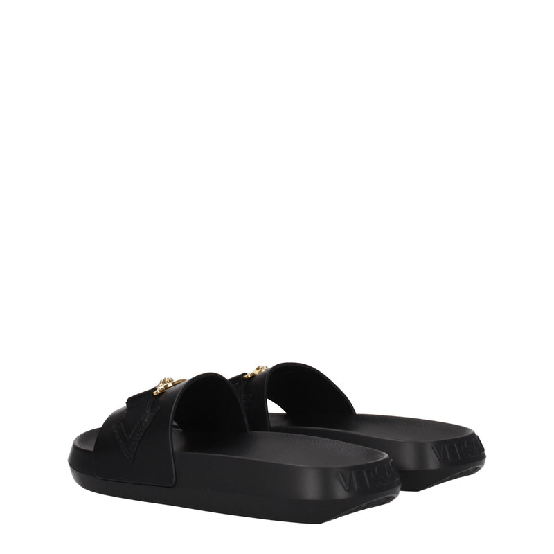 Versace Black Leather Slippers Sandals for Women