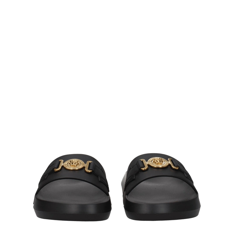 Versace Black Leather Slippers - Luxe Casual Footwear