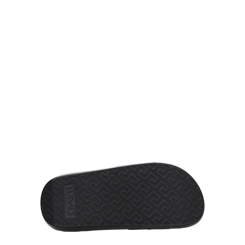 Versace Black Leather Slippers Sandals for Women