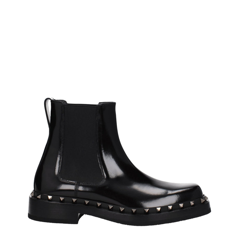 Bottines en Cuir Noir Valentino Garavani avec Clous