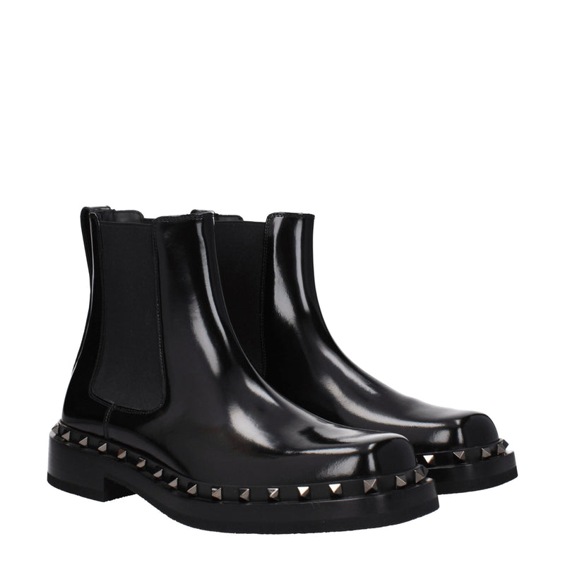 Bottines en Cuir Noir Valentino Garavani avec Clous