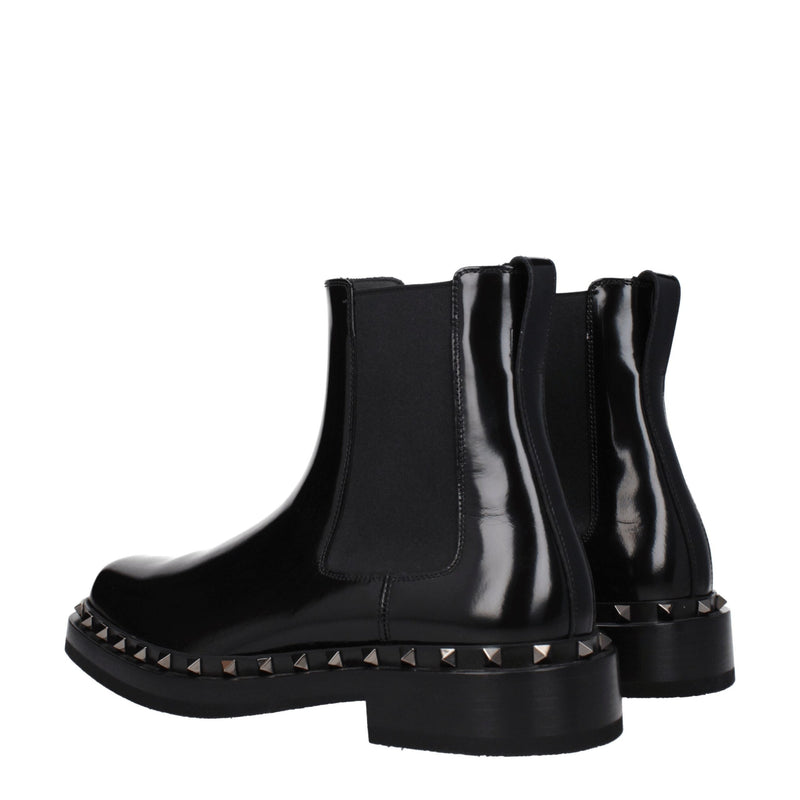 Bottines en Cuir Noir Valentino Garavani avec Clous