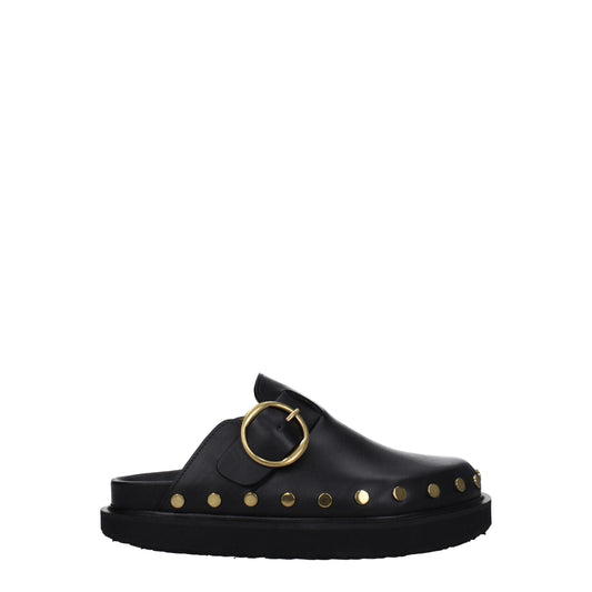 Isabel Marant Zwarte Lederen Slippers Sandalen